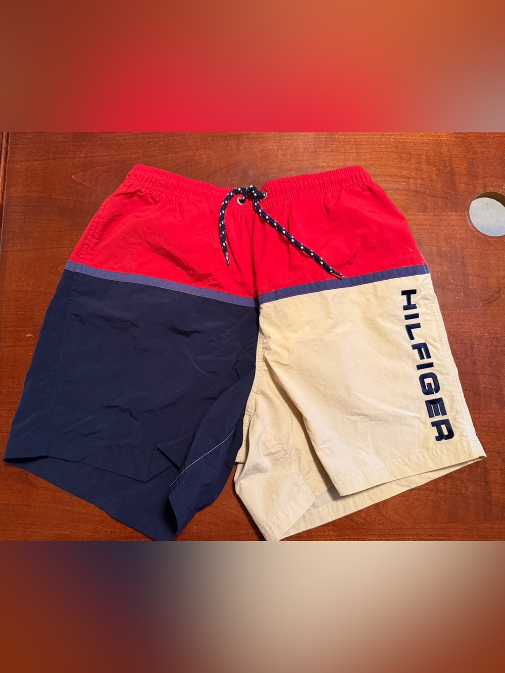 Tommy Hilfiger VTG 90s Color Block Lined Swim Trunks Board Shorts Men S Small